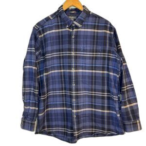 Eddie Bauer Shirt Men's Large Blue Plaid Button Down Long Sleeve Flannel Relaxed
